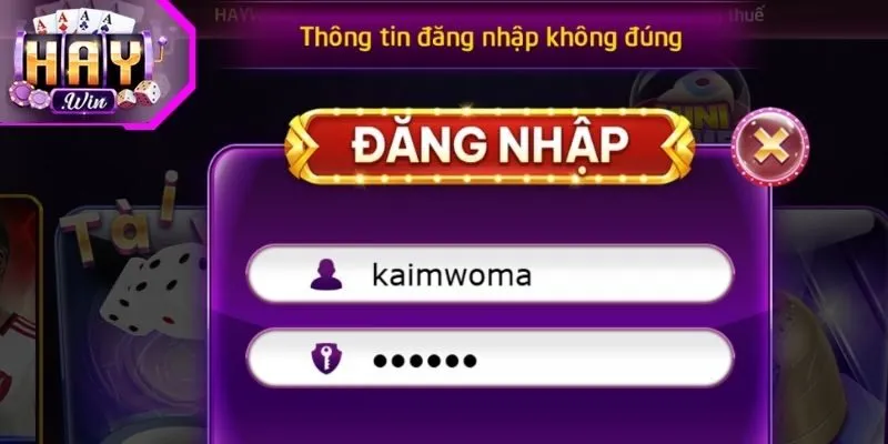 Nhập sai thông tin tài khoản