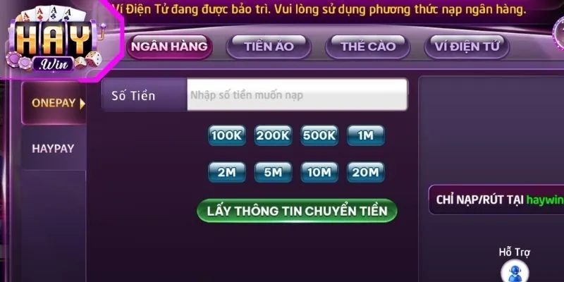 Điều kiện khi nạp tiền Haywin